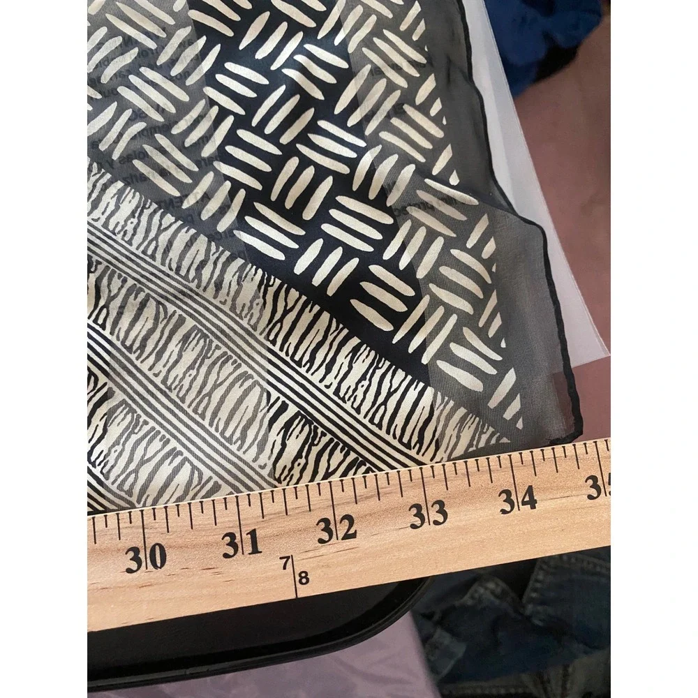Adrienne Vittadini 100% Silk Scarf Black Cream Zebra Geometric Square Wrap 34x34